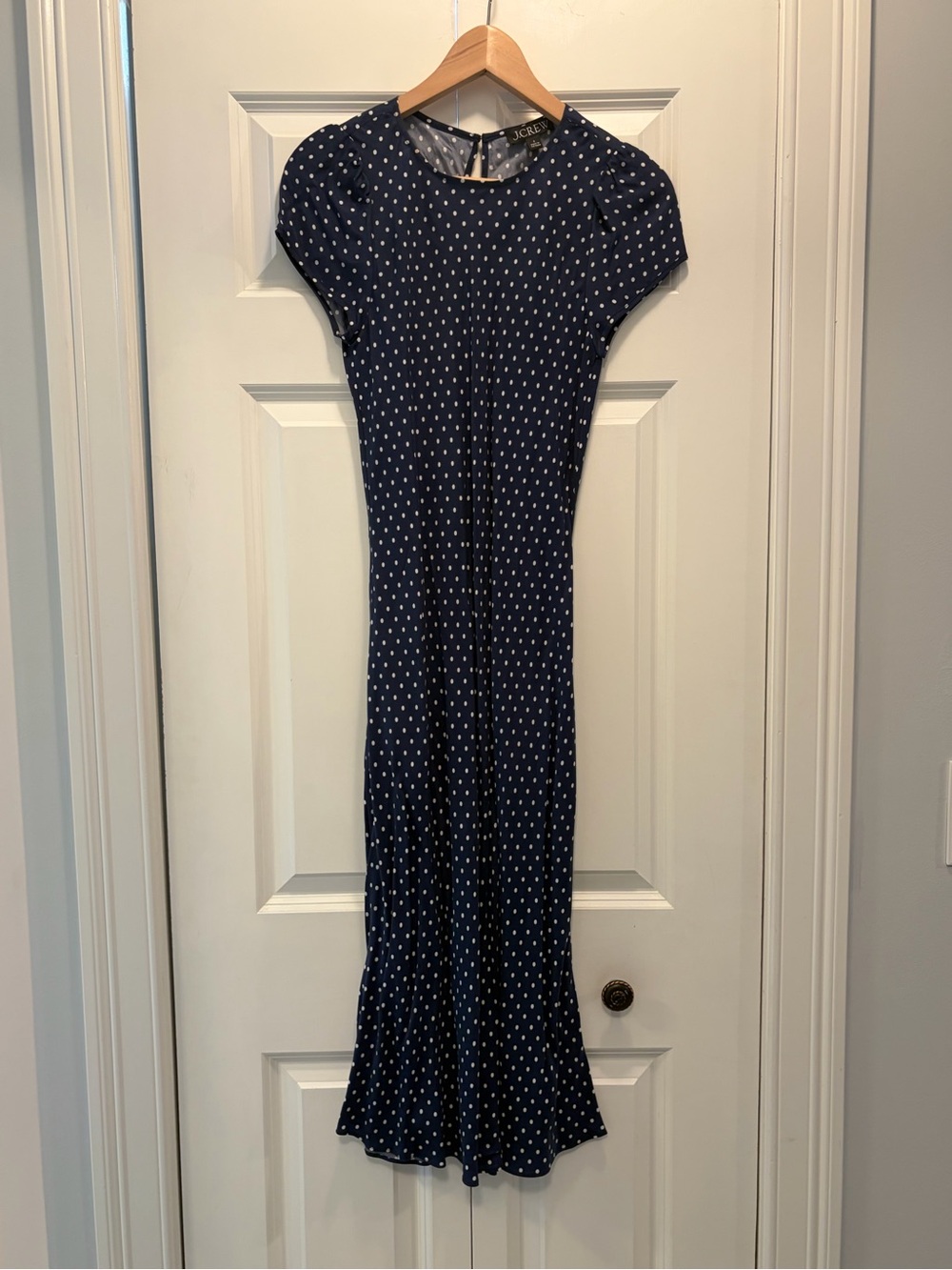 J. Crew Navy and White Polka Dot Maxi Dress